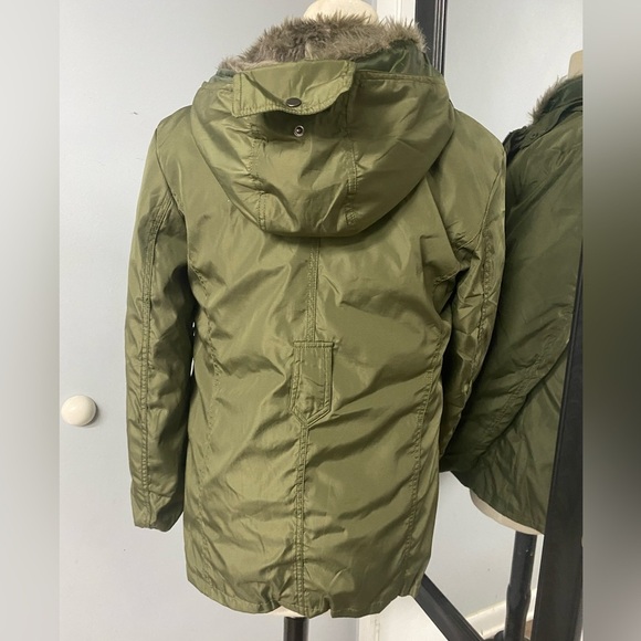 VINTAGE ZIP OUT FAUX FUR LINED MILITARY STYLE BARN JACKET chore fisherman scandi - Picture 9 of 12